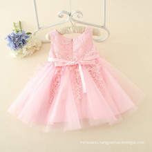 girls big bow dress embroidery pink creamy dress for kids birthday BD day clothes for chilsren